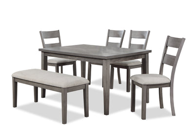 Krew 6pc Dining Set with Table, Bench & 4 Chairs, Melamine, 60"W - Grey | Ensemble de salle à manger Krew 6 pièces en mélamine avec table de 60 po (L), banc et 4 chaises - gris