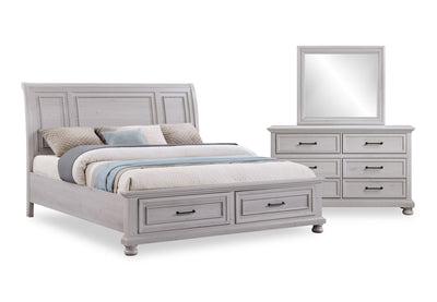 Kylie 5pc Bedroom Set with Storage Bed, Dresser & Mirror, Sand - King Size | Ensemble de chambre à coucher Kylie 5 pièces sable avec lit de rangement, commode et miroir - format très grand lit