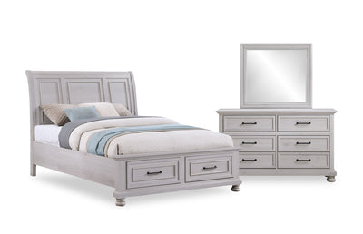 Kylie 5pc Bedroom Set with Storage Bed, Dresser & Mirror, Sand - Queen Size | Ensemble de chambre à coucher Kylie 5 pièces sable avec lit de rangement, commode et miroir - format grand lit