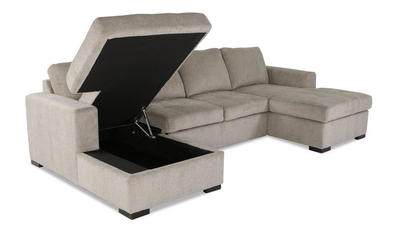 Sofa-lit sectionnel Legend 3 pièces fabriqué au Canada en tissu de chenille avec 2 fauteuils longs de rangement - beige platine