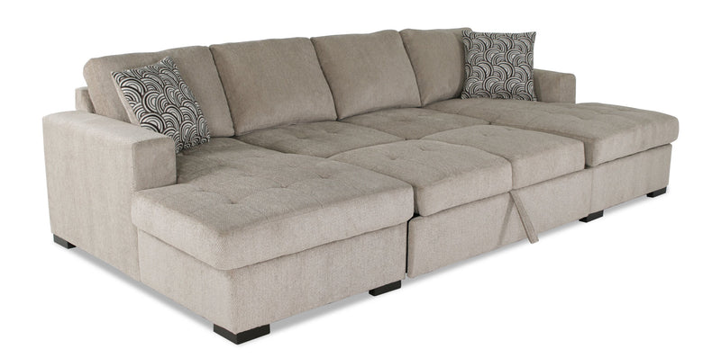 Sofa-lit sectionnel Legend 3 pièces fabriqué au Canada en tissu de chenille avec 2 fauteuils longs de rangement - beige platine