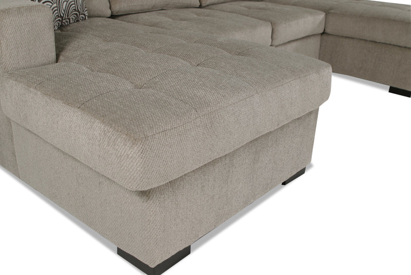 Sofa-lit sectionnel Legend 3 pièces fabriqué au Canada en tissu de chenille avec 2 fauteuils longs de rangement - beige platine