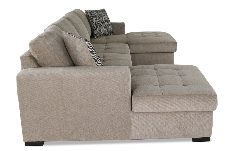 Sofa-lit sectionnel Legend 3 pièces fabriqué au Canada en tissu de chenille avec 2 fauteuils longs de rangement - beige platine