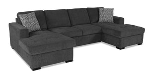 Sofa-lit sectionnel Legend 3 pièces fabriqué au Canada en tissu de chenille avec 2 fauteuils longs de rangement - gris poivre
