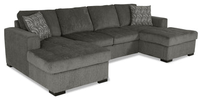 Made in Canada Legend 3-Piece Chenille Fabric Sleeper Sectional with Two Storage Chaises - Pewter Brown | Sofa-lit sectionnel Legend 3 pièces fabriqué au Canada en tissu de chenille avec 2 fauteuils longs de rangement - brun étain