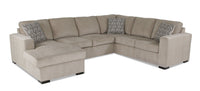 Sofa-lit sectionnel de gauche Legend 3 pièces fabriqué au Canada en tissu de chenille avec fauteuil long de rangement - beige platine