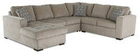 Sofa-lit sectionnel de gauche Legend 4 pièces fabriqué au Canada en tissu de chenille avec fauteuil long de rangement - beige platine