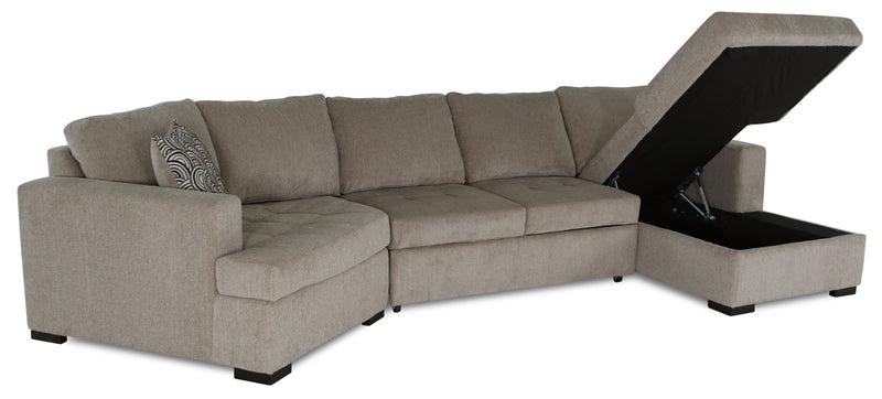 Sofa-lit sectionnel enveloppant de gauche Legend 3 pièces fabriqué au Canada en tissu de chenille avec fauteuil long - beige platine