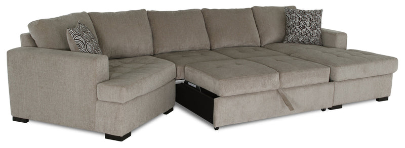 Sofa-lit sectionnel enveloppant de gauche Legend 3 pièces fabriqué au Canada en tissu de chenille avec fauteuil long - beige platine
