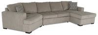 Sofa-lit sectionnel enveloppant de gauche Legend 3 pièces fabriqué au Canada en tissu de chenille avec fauteuil long - beige platine
