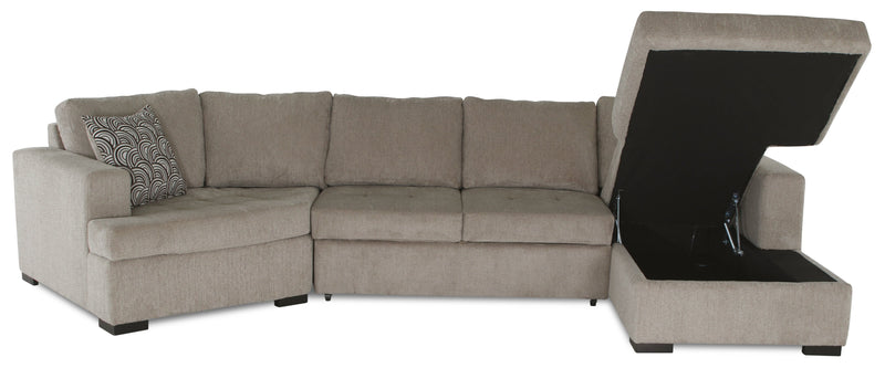 Sofa-lit sectionnel enveloppant de gauche Legend 3 pièces fabriqué au Canada en tissu de chenille avec fauteuil long - beige platine