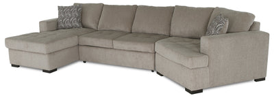 Made in Canada Legend 3-Piece Right-Facing Chenille Fabric Cuddler Sleeper Sectional with Chaise - Platinum Beige | Sofa-lit sectionnel enveloppant de droite Legend 3 pièces fabriqué au Canada en tissu de chenille avec fauteuil long - beige platine