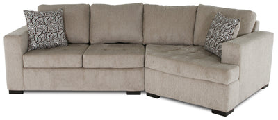 Made in Canada Legend 2-Piece Right-Facing Chenille Fabric Cuddler Sectional - Platinum Beige | Sofa sectionnel de droite Legend 2 pièces fabriqué au Canada en tissu de chenille avec fauteuil enveloppant - beige platine