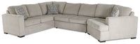 Sofa-lit sectionnel de droite Legend 3 pièces fabriqué au Canada en tissu de chenille avec fauteuil enveloppant - beige platine