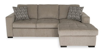 Made in Canada Legend 2-Piece Right-Facing Chenille Fabric Sleeper Sectional with Storage Chaise - Platinum Beige | Sofa-lit sectionnel de droite Legend 2 pièces fabriqué au Canada en tissu de chenille avec fauteuil long de rangement - beige platine