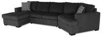 Sofa-lit sectionnel enveloppant de droite Legend 3 pièces fabriqué au Canada en tissu de chenille avec fauteuil long - gris poivre