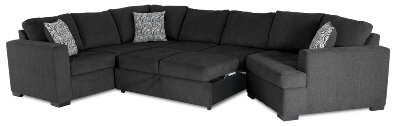 Sofa-lit sectionnel de droite Legend 3 pièces fabriqué au Canada en tissu de chenille avec fauteuil enveloppant - gris poivre