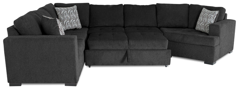 Sofa-lit sectionnel de droite Legend 3 pièces fabriqué au Canada en tissu de chenille avec fauteuil enveloppant - gris poivre