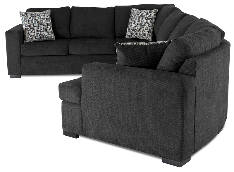 Sofa-lit sectionnel de droite Legend 3 pièces fabriqué au Canada en tissu de chenille avec fauteuil enveloppant - gris poivre