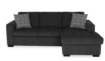Made in Canada Legend 2-Piece Right-Facing Chenille Fabric Sleeper Sectional with Storage Chaise - Pepper Grey | Sofa-lit sectionnel de droite Legend 2 pièces fabriqué au Canada en tissu de chenille avec fauteuil long de rangement - gris poivre