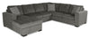 Sofa-lit sectionnel de gauche Legend 3 pièces fabriqué au Canada en tissu de chenille avec fauteuil long de rangement - brun étain