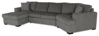 Sofa-lit sectionnel enveloppant de droite Legend 3 pièces fabriqué au Canada en tissu de chenille avec fauteuil long - brun étain
