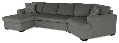 Made in Canada Legend 3-Piece Right-Facing Chenille Fabric Cuddler Sleeper Sectional with Chaise - Pewter Brown | Sofa-lit sectionnel enveloppant de droite Legend 3 pièces fabriqué au Canada en tissu de chenille avec fauteuil long - brun étain