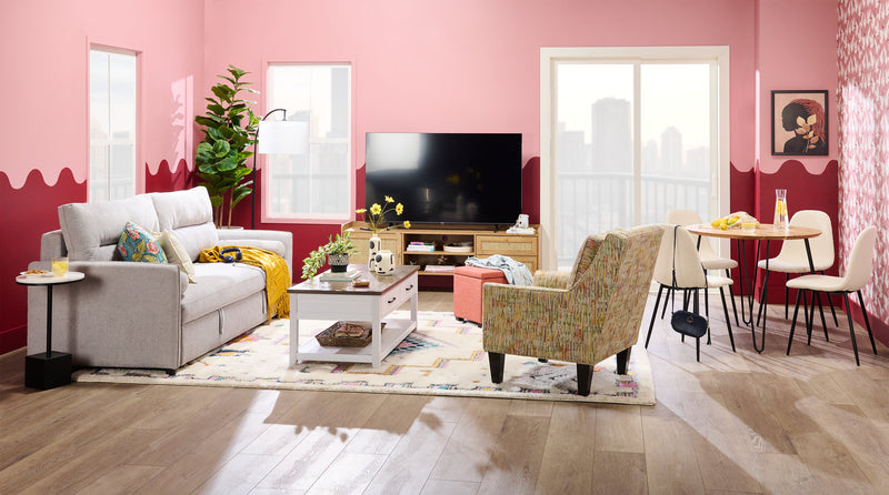 Table à café traditionnelle Logan de Kort & Co. de 23,25 po avec rangement et tablette - blanche et chêne noyer