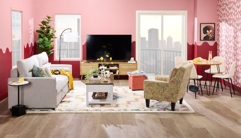 Table à café traditionnelle Logan de Kort & Co. de 23,25 po avec rangement et tablette - blanche et chêne noyer