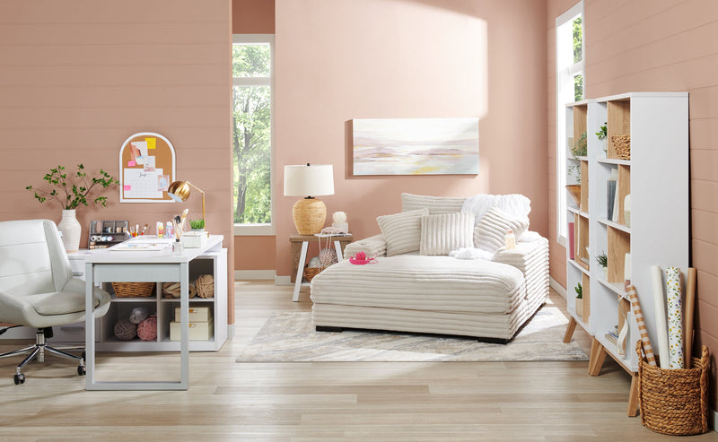 Table de bout moderne Malik de 22 po avec rangement et tablette - blanche et brun clair