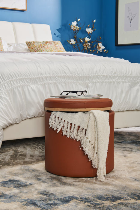 Pouf de rangement rond Manitoba de 18 po - similicuir brun