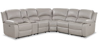 Sofa sectionnel à inclinaison électrique Marcel 6 pièces en cuir véritable avec console de rangement et port USB - gris