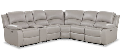 Marcel 6-Piece Genuine Leather Power Reclining Sectional with Storage Console and USB Port - Grey | Sofa sectionnel à inclinaison électrique Marcel 6 pièces en cuir véritable avec console de rangement et port USB - gris