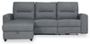 Sofa sectionnel de gauche à inclinaison électrique Meadow 2 pièces en tissu de chenille avec fauteuil long de rangement - gris anthracite