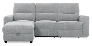 Sofa sectionnel de gauche à inclinaison électrique Meadow 2 pièces en tissu de chenille avec fauteuil long de rangement - gris rivière