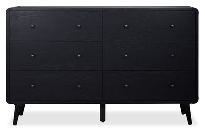 Milan Bedroom 6-Drawer Dresser, Mid-Century Modern, 59"W x 36"H - Black | Commode de chambre à coucher moderne du milieu du 20e siècle Milan de 59 po (l) x 36 po (H) à 6 tiroirs - noire