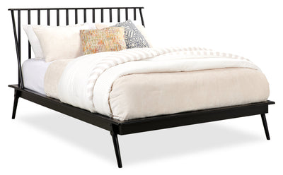 Milan Platform Bed with Headboard & Frame, Mid-Century Modern, Black - Queen Size | Lit plateforme Milan de style moderne du milieu du 20e siècle avec tête de lit et cadre de lit, noir - format grand lit