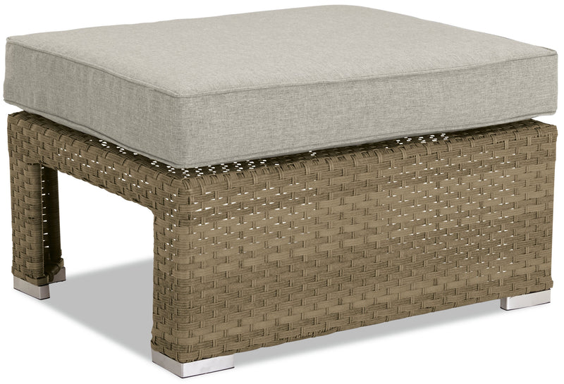 Ensemble de conversation à toit Montego 6 pièces pour la terrasse à l’extérieur avec sofa muni d’un toit, 2 fauteuils sans accoudoirs, pouf et table à café et table de bout avec dessus en verre - osier en résine tressé à la main, résistant aux rayons UV et aux intempéries - naturel et beige