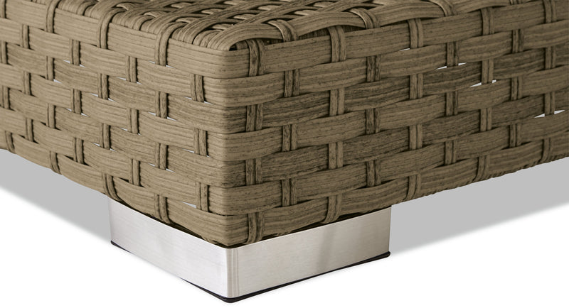 Ensemble de conversation à toit Montego 6 pièces pour la terrasse à l’extérieur avec sofa muni d’un toit, 2 fauteuils sans accoudoirs, pouf et table à café et table de bout avec dessus en verre - osier en résine tressé à la main, résistant aux rayons UV et aux intempéries - naturel et beige