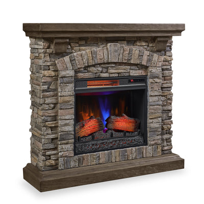 Montana 43.5” Rustic Electric Fireplace - Grey Stone | Foyer électrique rustique Montana de 43,5 po - pierre grise