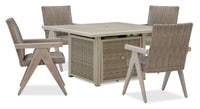 Ensemble Muskoka 5 pièces pour la terrasse à l’extérieur avec foyer-table et 4 chaises - 50 000 BTU, osier en résine - beige