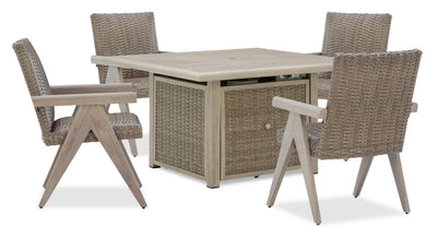 Muskoka 5-Piece Outdoor Patio Set with Fire Pit Table & 4 Chairs - 50,000 BTU, Resin Wicker - Beige | Ensemble Muskoka 5 pièces pour la terrasse à l’extérieur avec foyer-table et 4 chaises - 50 000 BTU, osier en résine - beige