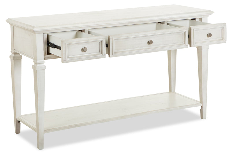 Table de salon traditionnelle Newman de 50 po avec rangement et tablette - pin blanc albâtre