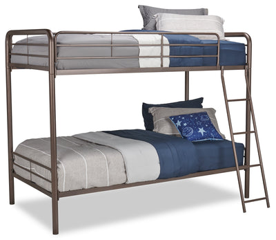 Noah Bunk Bed with Ladder & Guard Rail for Kids, Metal, Dark Bronze - Twin/Twin | Lits superposés Noah en métal pour enfants avec échelle et garde-corps, bronze foncé - simple et simple