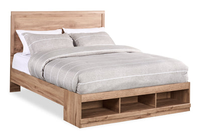 Oakley Platform Bed with Headboard & Storage Frame, Made in Canada, Natural - Queen Size | Lit plateforme Oakley fabriqué au Canada avec tête de lit et cadre de rangement, naturel - format grand lit