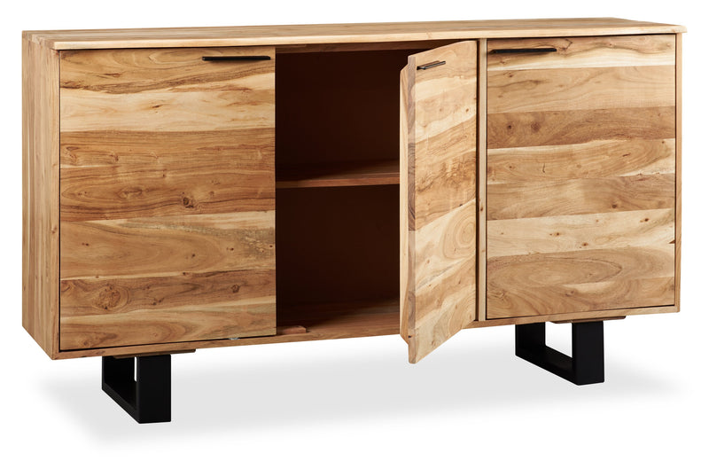 Desserte de salle à manger Oskar de 60 po (L) en acacia et métal avec rangement - naturelle et noire