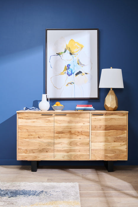 Desserte de salle à manger Oskar de 60 po (L) en acacia et métal avec rangement - naturelle et noire