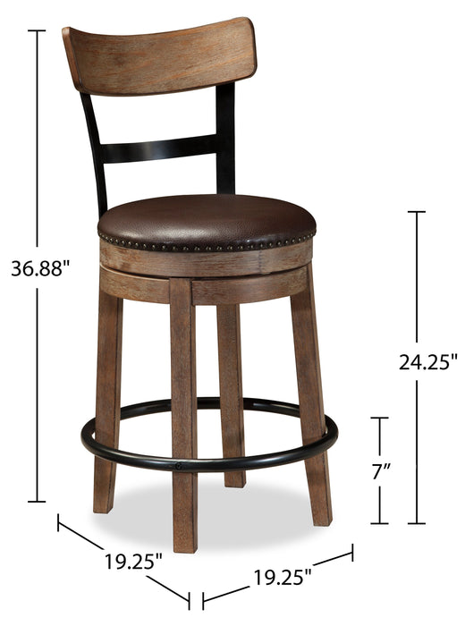 Tabouret Otis de hauteur comptoir en tissu de cuir végétalien et en métal avec siège pivotant - brun