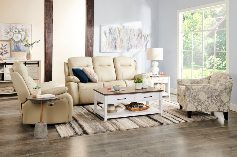 Table à café traditionnelle Logan de Kort & Co. de 23,25 po avec rangement et tablette - blanche et chêne noyer