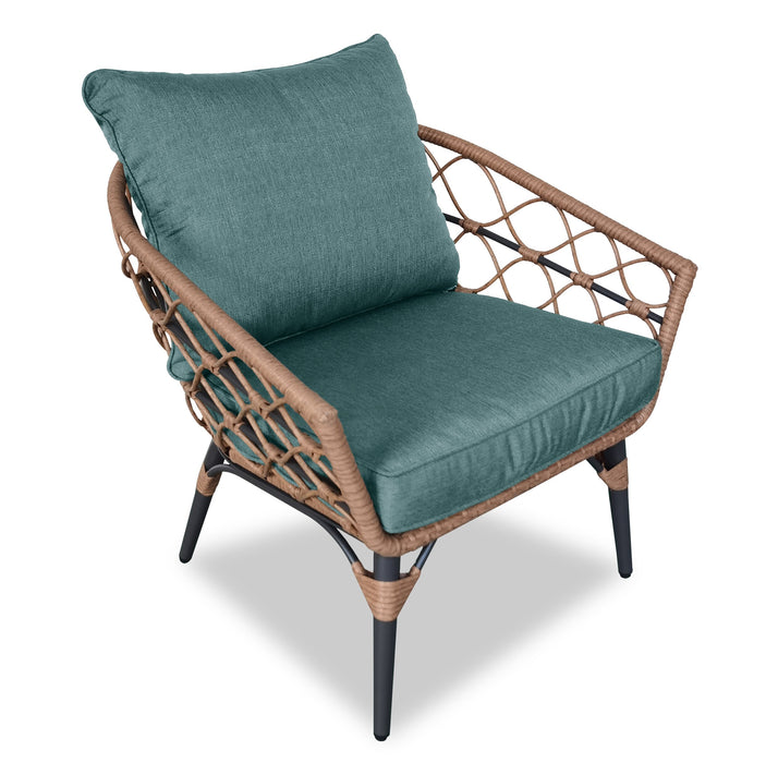 Kort & Co. Ensemble Panama 5 pièces pour la terrasse à l’extérieur avec causeuse, 2 fauteuils et grande et petite tables - osier en résine tressé à la main, résistant aux rayons UV et aux intempéries - naturel et vert